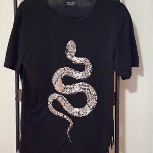 Zara Man Black Sequin Snake Crew Neck T shirt M Short Sleeve